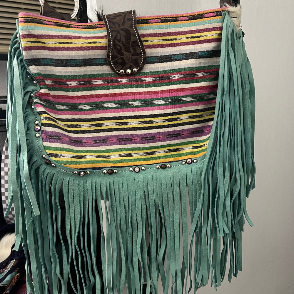 Striped Fringe Shoulder Bag